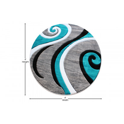 BLNK Athos Collection Abstract Olefin Area Rug with Jute Backing - Turquoise, 4'W x 4'L