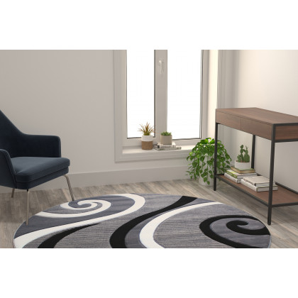 BLNK - Athos Collection Abstract Olefin Area Rug with Jute Backing