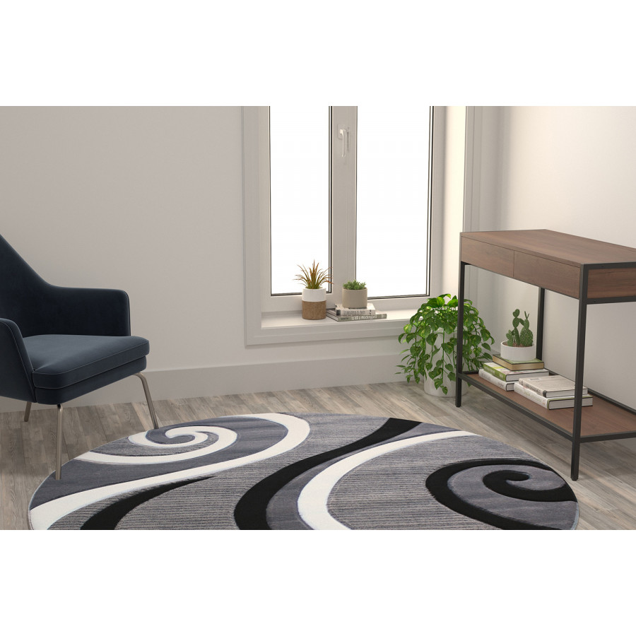 BLNK Athos Collection Abstract Olefin Area Rug with Jute Backing - Gray, 5'W x 5'L