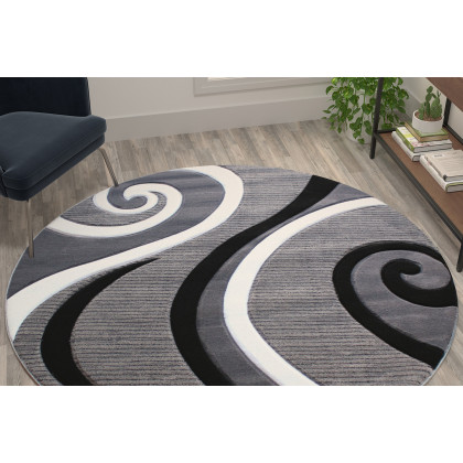 BLNK Athos Collection Abstract Olefin Area Rug with Jute Backing - Gray, 5'W x 5'L