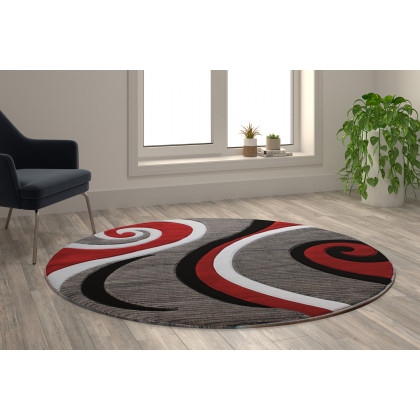 BLNK Athos Collection Abstract Olefin Area Rug with Jute Backing - Red, 5'W x 5'L