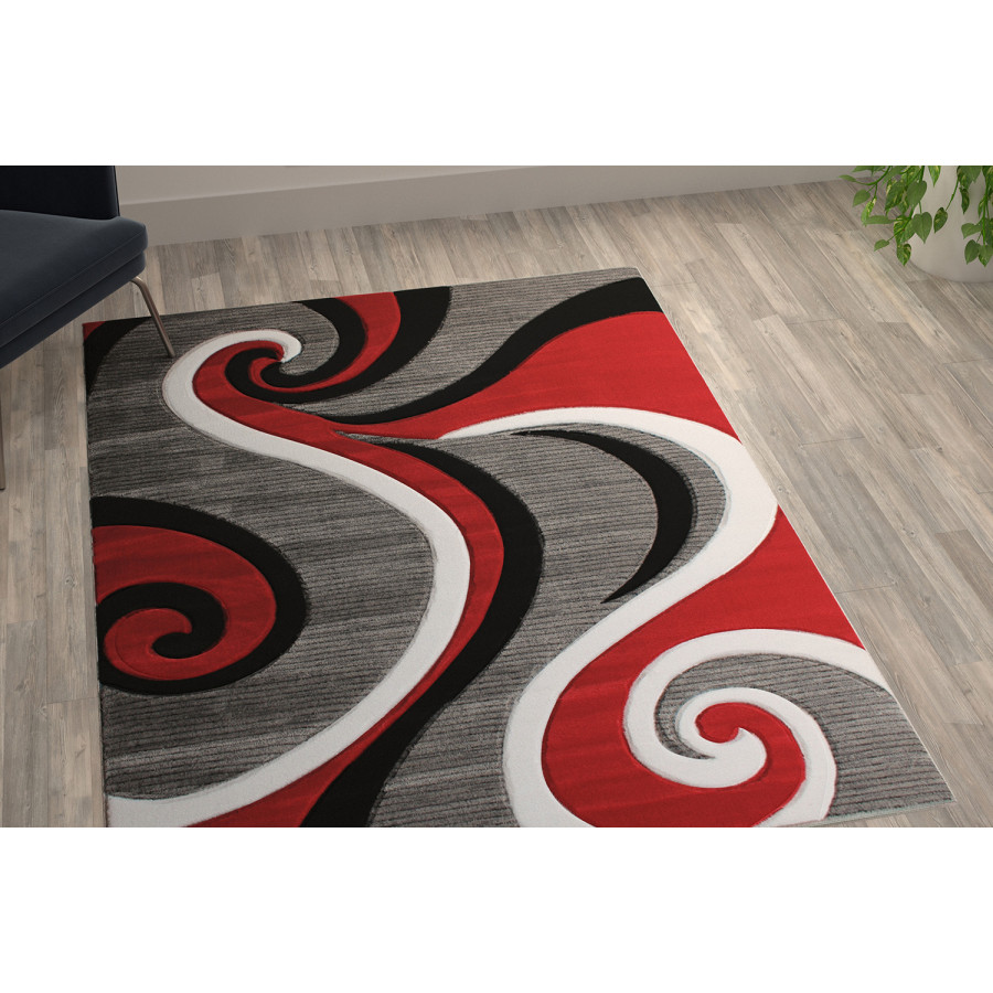 BLNK Athos Collection Abstract Olefin Area Rug with Jute Backing - Red, 5'W x 7'L