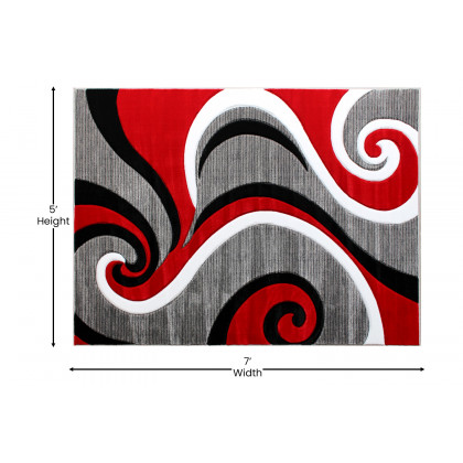 BLNK Athos Collection Abstract Olefin Area Rug with Jute Backing - Red, 5'W x 7'L