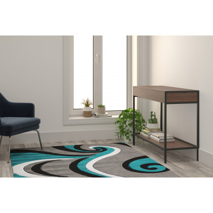 BLNK - Athos Collection Abstract Olefin Area Rug with Jute Backing