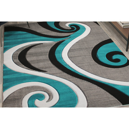 BLNK Athos Collection Abstract Olefin Area Rug with Jute Backing - Turquoise, 5'W x 7'L