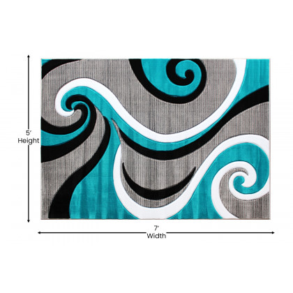 BLNK Athos Collection Abstract Olefin Area Rug with Jute Backing - Turquoise, 5'W x 7'L