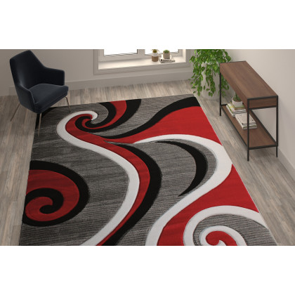BLNK - Athos Collection Abstract Olefin Area Rug with Jute Backing