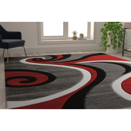 BLNK Athos Collection Abstract Olefin Area Rug with Jute Backing - Red, 8'W x 10'L