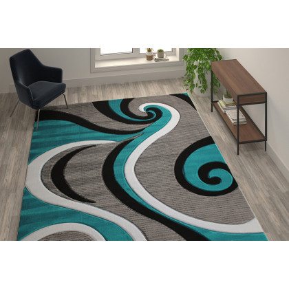 BLNK - Athos Collection Abstract Olefin Area Rug with Jute Backing