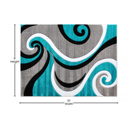 BLNK Athos Collection Abstract Olefin Area Rug with Jute Backing - Turquoise, 8'W x 10'L