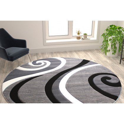 BLNK - Athos Collection Abstract Olefin Area Rug with Jute Backing