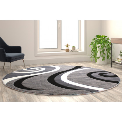 BLNK Athos Collection Abstract Olefin Area Rug with Jute Backing - Gray, 8'W x 8'L