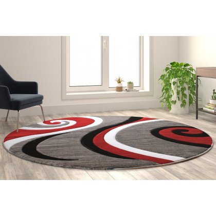BLNK Athos Collection Abstract Olefin Area Rug with Jute Backing - Red, 8'W x 8'L