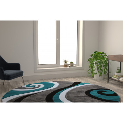 BLNK - Athos Collection Abstract Olefin Area Rug with Jute Backing