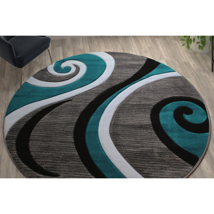 BLNK Athos Collection Abstract Olefin Area Rug with Jute Backing - Turquoise, 8'W x 8'L