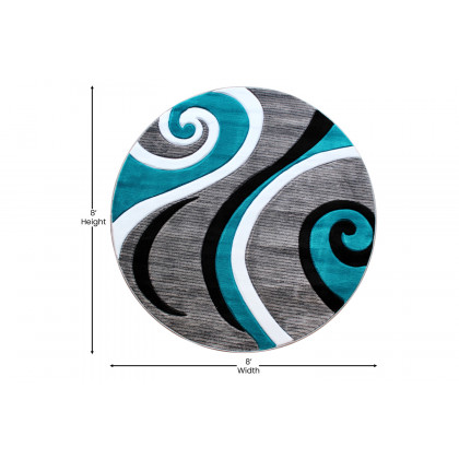BLNK Athos Collection Abstract Olefin Area Rug with Jute Backing - Turquoise, 8'W x 8'L