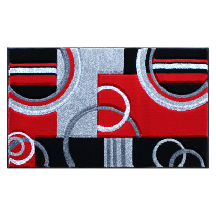 BLNK Audra Collection Geometric Abstract Olefin Area Rug with Jute Backing - Red, 2'W x 3'L