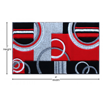 BLNK Audra Collection Geometric Abstract Olefin Area Rug with Jute Backing - Red, 2'W x 3'L