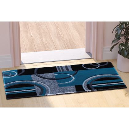 BLNK Audra Collection Geometric Abstract Olefin Area Rug with Jute Backing - Turquoise, 2'W x 3'L