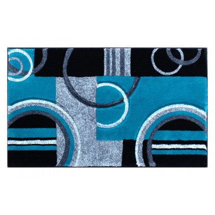 BLNK Audra Collection Geometric Abstract Olefin Area Rug with Jute Backing - Turquoise, 2'W x 3'L