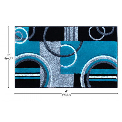 BLNK Audra Collection Geometric Abstract Olefin Area Rug with Jute Backing - Turquoise, 2'W x 3'L
