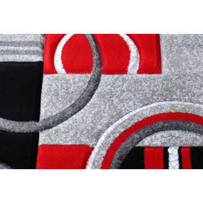 BLNK Audra Collection Geometric Abstract Olefin Area Rug with Jute Backing - Red, 2'W x 7'L