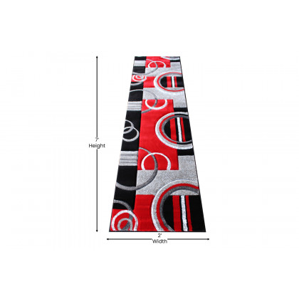 BLNK Audra Collection Geometric Abstract Olefin Area Rug with Jute Backing - Red, 2'W x 7'L
