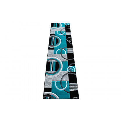 BLNK Audra Collection Geometric Abstract Olefin Area Rug with Jute Backing - Turquoise, 2'W x 7'L