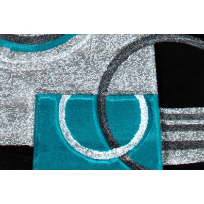 BLNK Audra Collection Geometric Abstract Olefin Area Rug with Jute Backing - Turquoise, 2'W x 7'L
