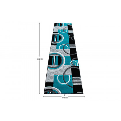 BLNK Audra Collection Geometric Abstract Olefin Area Rug with Jute Backing - Turquoise, 2'W x 7'L