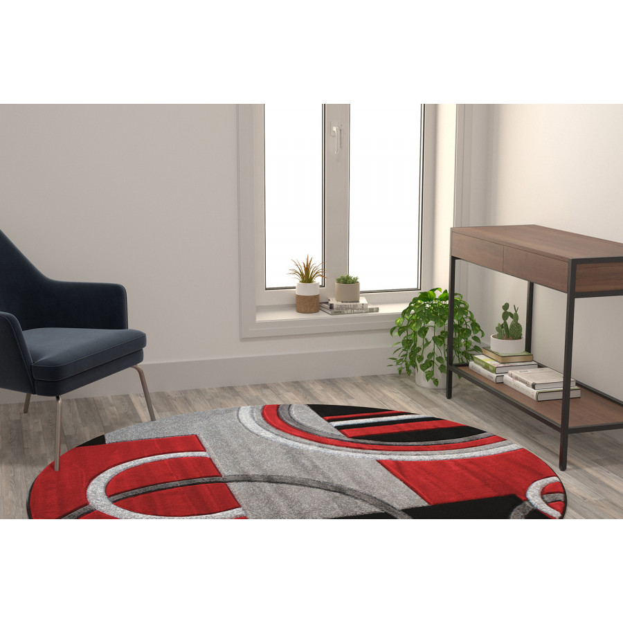 BLNK - Audra Collection Abstract Round Olefin Area Rug with Jute Backing