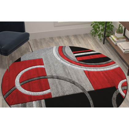 BLNK - Audra Collection Abstract Round Olefin Area Rug with Jute Backing