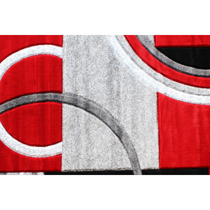 BLNK Audra Collection Abstract Round Olefin Area Rug with Jute Backing - Red, 5'W x 5'L