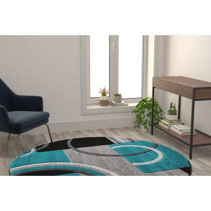 BLNK - Audra Collection Abstract Round Olefin Area Rug with Jute Backing