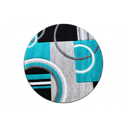 BLNK Audra Collection Abstract Round Olefin Area Rug with Jute Backing - Turquoise, 5'W x 5'L