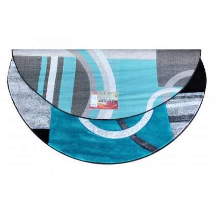 BLNK Audra Collection Abstract Round Olefin Area Rug with Jute Backing - Turquoise, 5'W x 5'L