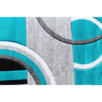 BLNK Audra Collection Abstract Round Olefin Area Rug with Jute Backing - Turquoise, 5'W x 5'L