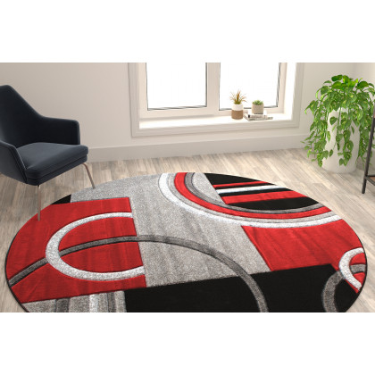 BLNK - Audra Collection Abstract Round Olefin Area Rug with Jute Backing