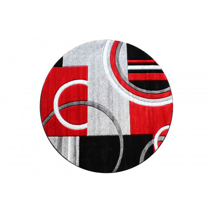 BLNK Audra Collection Abstract Round Olefin Area Rug with Jute Backing - Red, 8'W x 8'L