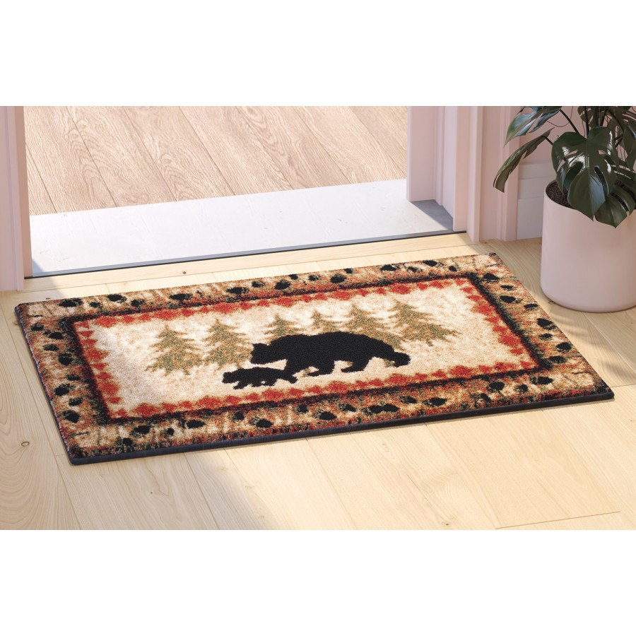BLNK Ursus Collection Rustic Lodge Wandering Black Bear and Cub Area Rug with Jute Backing - 2'W x 3'L