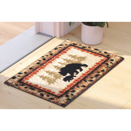BLNK Ursus Collection Rustic Lodge Wandering Black Bear and Cub Area Rug with Jute Backing - 2'W x 3'L