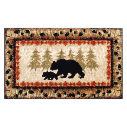 BLNK Ursus Collection Rustic Lodge Wandering Black Bear and Cub Area Rug with Jute Backing - 2'W x 3'L
