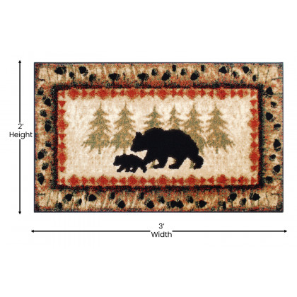 BLNK Ursus Collection Rustic Lodge Wandering Black Bear and Cub Area Rug with Jute Backing - 2'W x 3'L