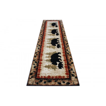 BLNK Ursus Collection Rustic Lodge Wandering Black Bear and Cub Area Rug with Jute Backing - 3'W x 10'L