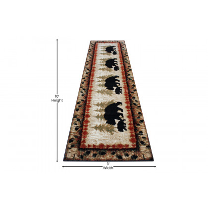 BLNK Ursus Collection Rustic Lodge Wandering Black Bear and Cub Area Rug with Jute Backing - 3'W x 10'L
