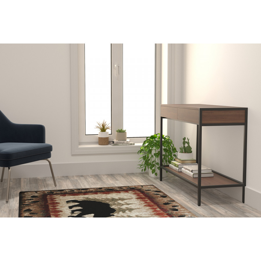BLNK Ursus Collection Rustic Lodge Wandering Black Bear and Cub Area Rug with Jute Backing - 4'W x 5'L