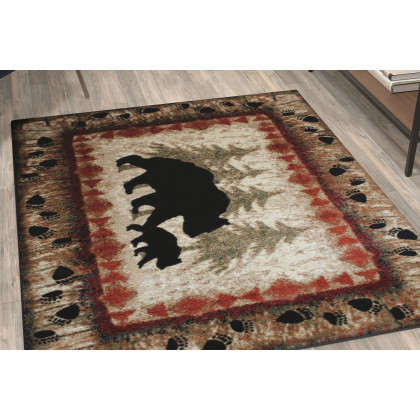 BLNK Ursus Collection Rustic Lodge Wandering Black Bear and Cub Area Rug with Jute Backing - 4'W x 5'L