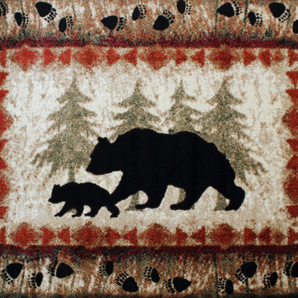 BLNK Ursus Collection Rustic Lodge Wandering Black Bear and Cub Area Rug with Jute Backing - 4'W x 5'L