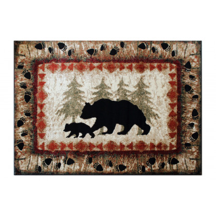 BLNK Ursus Collection Rustic Lodge Wandering Black Bear and Cub Area Rug with Jute Backing - 5'W x 7'L