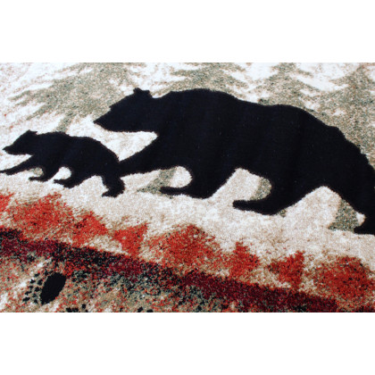 BLNK Ursus Collection Rustic Lodge Wandering Black Bear and Cub Area Rug with Jute Backing - 5'W x 7'L